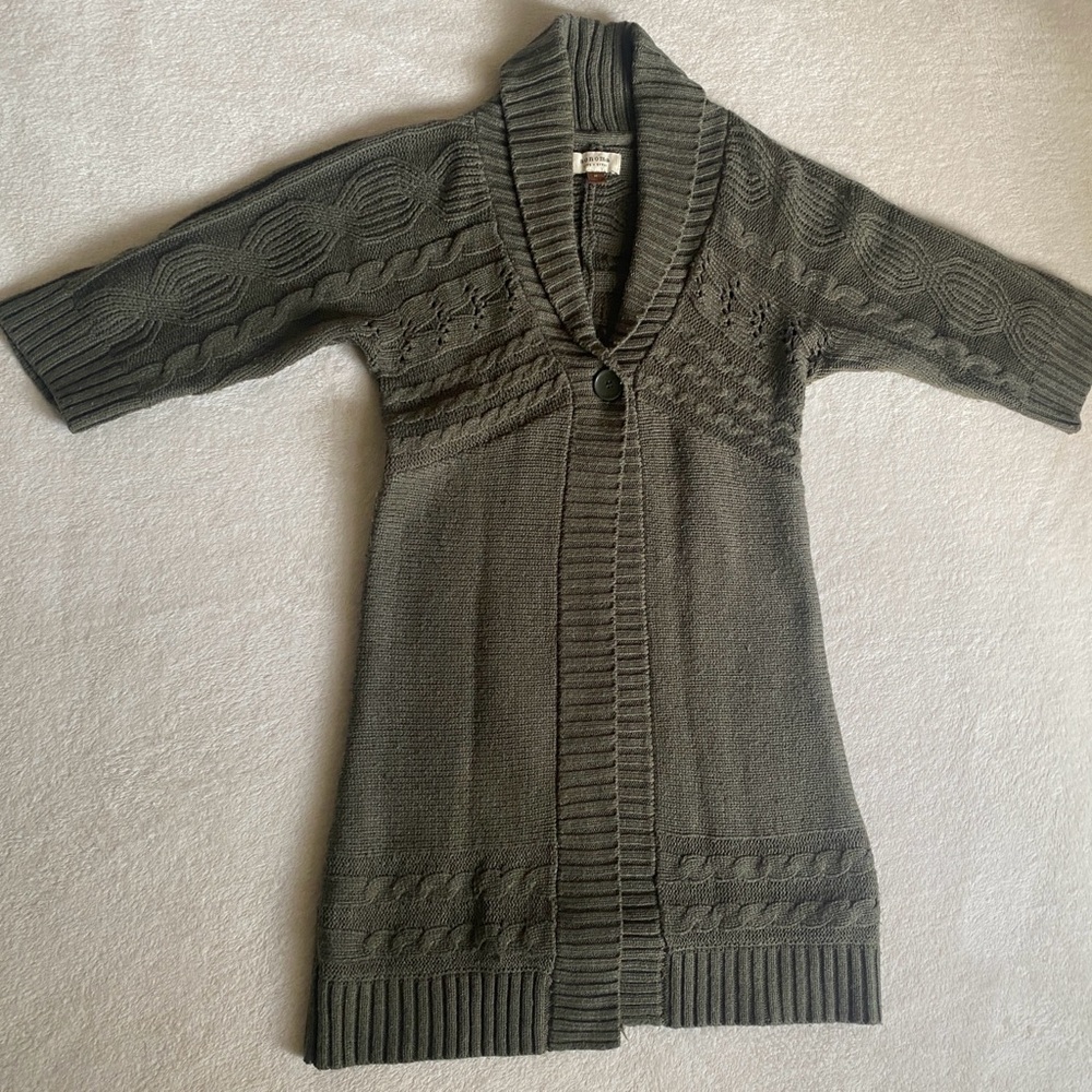 SONOMA Women’s 3/4 Sleeve Olive Green Textured Knit Cardigan Sweater